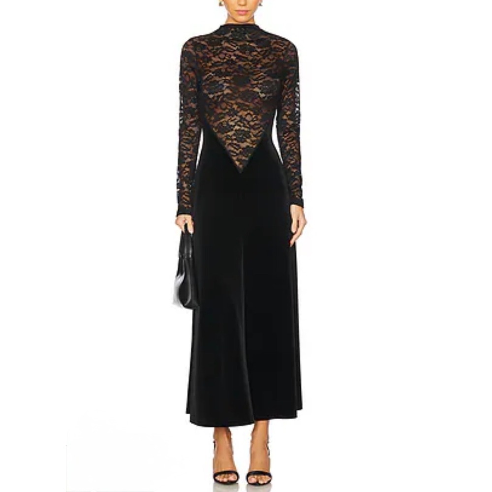 Ronny Kobo Martha Dress Women XS NWT Lace Velvet Maxi Mock Neck Anthropologie